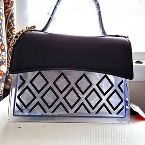 Black Geometric Shoulder Bag with Braided Handle